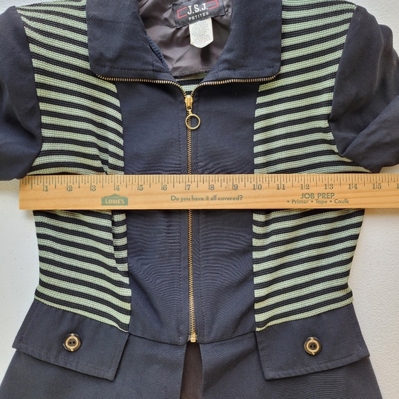 JSJ Petites Vintage 90s Career Suit Size 4P Navy Blue Green Stripes Made in USA - Picture 3 of 8